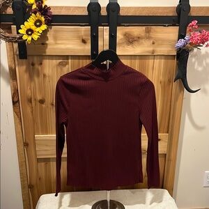 Hannah Burgundy Ribbed Long Sleeve Tee